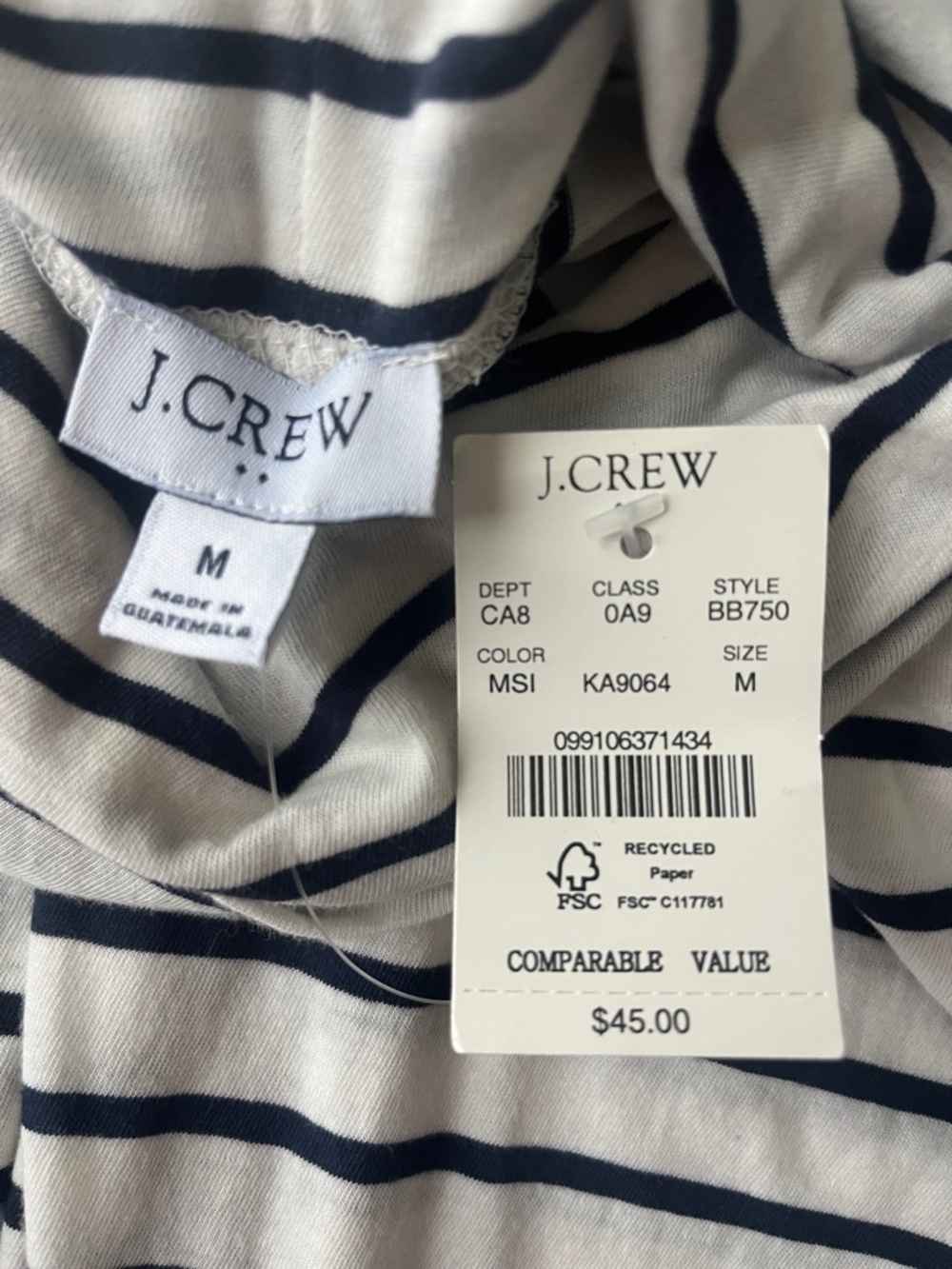 NWT J. Crew Women’s Striped Long Sleeve Tee - Navy & White - Size Medium - Picture 3 of 5